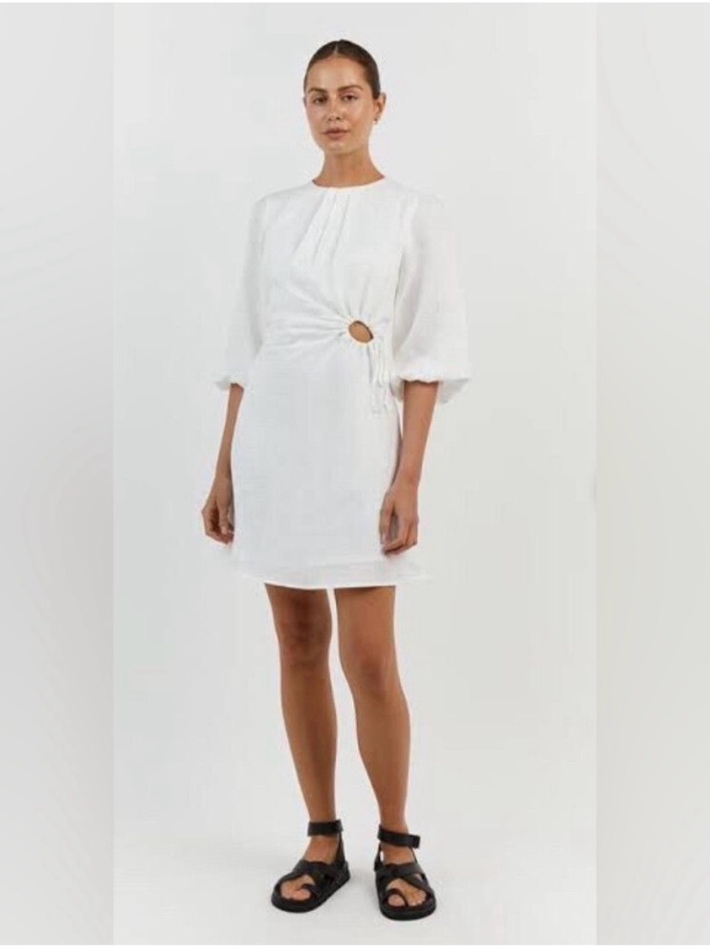 DISSH White Mini Dress with Side Ring Detail